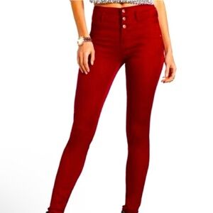 High-Waisted Red Skinny Jeans